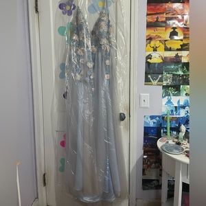 Long blue and pink prom dress/ ball gown